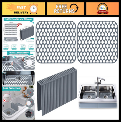 3 Pack Non-Slip Silicone Sink Mats & Saddles, Kitchen Sink Protectors, Cuttable,
