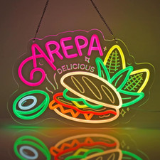 Arepa Neon Light Sign USB Dimmable LED Neon Sign for Food Stall Ice Cream Shop F