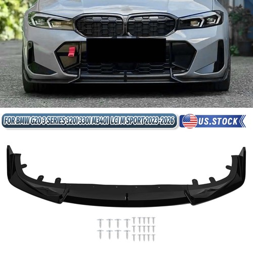 For BMW 320i 330i M340i G20 LCI 2023-2026 M Sport Front Bumper Lip Gloss Black