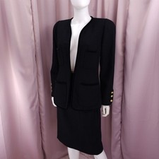 '90s Y2K Carlisle Women's Black Wool Long Sleeve Pencil Skirt Suit Set 8