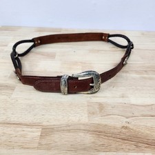 Vintage Brighton Brown Leather Braided Western Belt Silver Buckle Womens