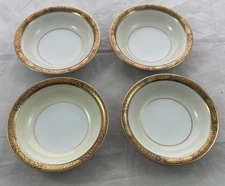 Noritake Goldkin Fruit Dessert Bowls Japan Floral w/Gold Black #5675 Set of 4