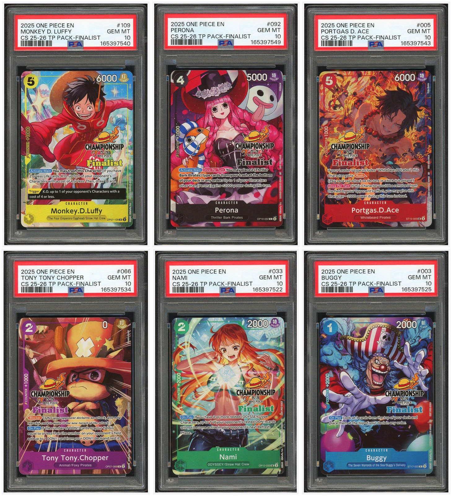 One Piece PSA 10*6 Championship 25-26 Tournament Pack Finalist Set 2025 English