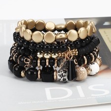 Glass Pendants - Stretchy Elastic Cord Multi-Layer Beaded Bracelet Creative US