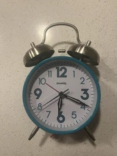 Sharp Retro Analog Twin Bell Turquoise Alarm Clock
