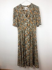 Vintage 1990s Express Button Up Maxi Dress Gray Gold Floral Short Sleeve 9/10 B1