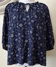 A.N.A. A New Approach Size XL Blue  Floral Blouse 3/4 Sleeve Casual Button. XL