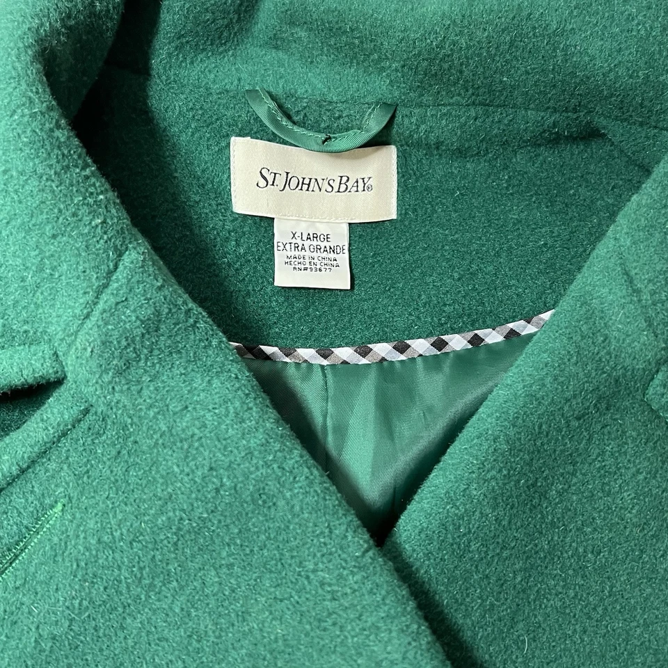 Abrigo para mujer St. Johns Bay verde pequeño M lana/cachemira abrigo guisante doble pecho Foto 3 de 4