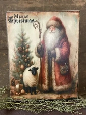 Primitive Christmas Santa Canvas Print Shelf Sitter