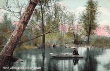 View on Flint River Flint Michigan MI Man in Boat c1910 Postcard