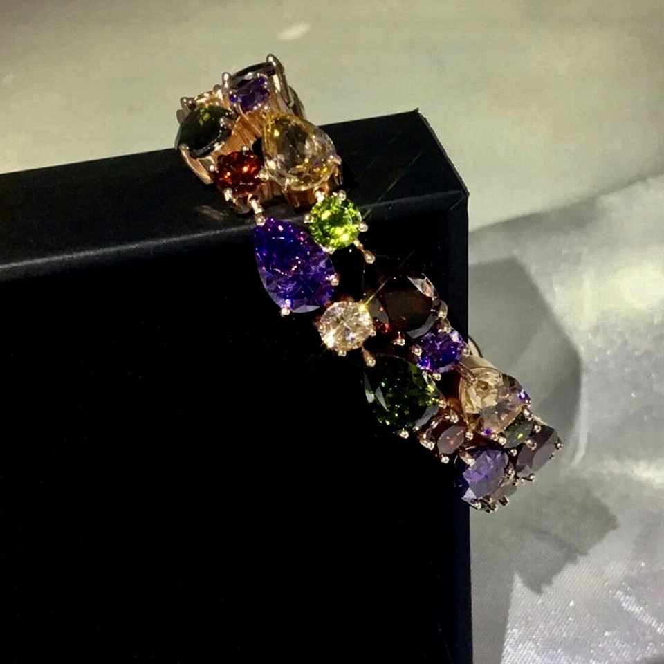 18k Rose Gold Filled Multicolor Tennis Bracelet made w Swarovski Crystal 6.5” - Image 3 of 4