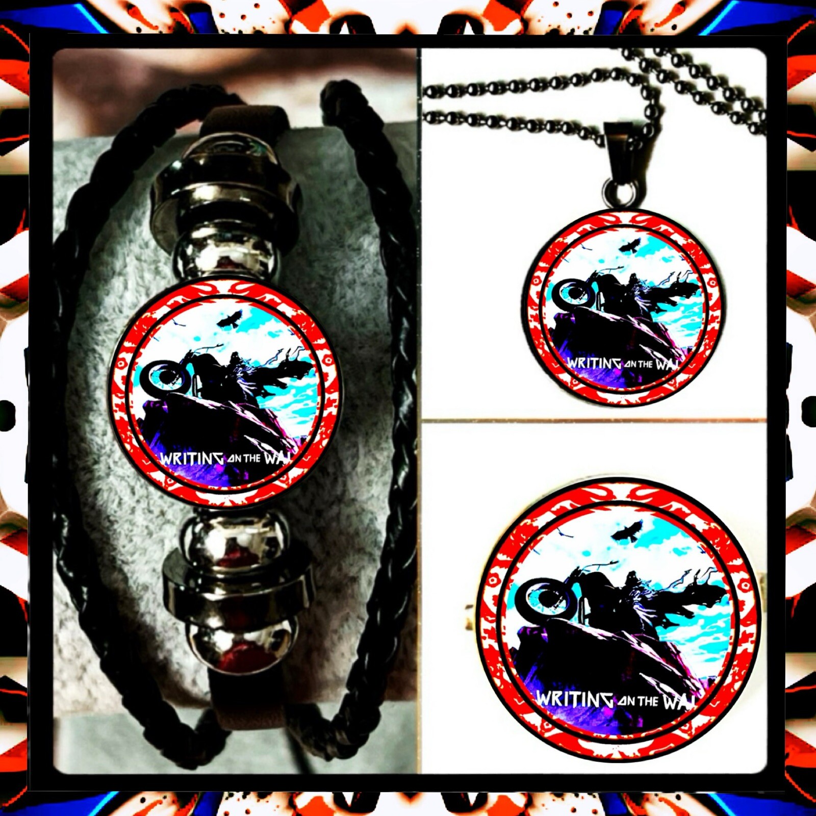 Iron Maiden The Writing on the Wall Bracelet Necklace Pin UK Set