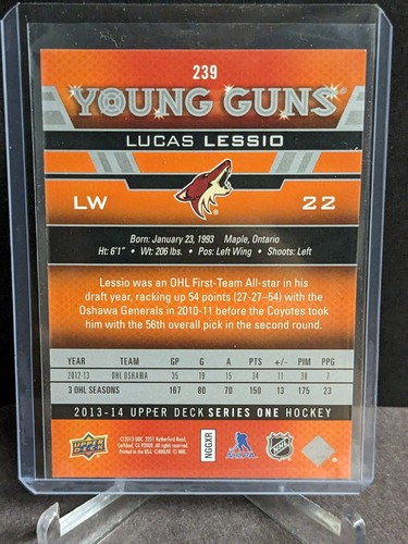13-14 Upper Deck #239 Lucas Lessio RC Young Guns - Picture 2 of 2