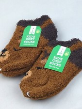 2-pair Cozy Socks Christmas Themed SLEEPING REINDEER, Kid's Size 5-6.5, NEW 