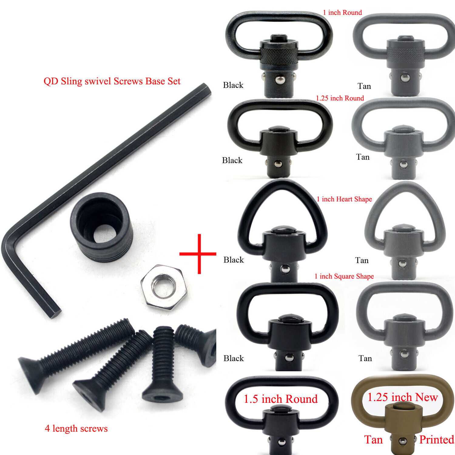 Quick Detach Sling Swivels Mount QD Loop Adapter Kits 4 Screws+1