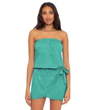 BECCA by Rebecca Virtue Beach Date Mock Sarong Dress Cover-up Teal SZ L