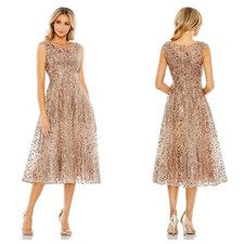 Mac Duggal Sequined Cap Sleeve Fit and Flare Dress Bronze Size 10 NWT