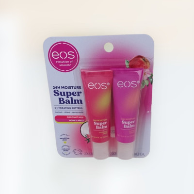 EOS 24 HOUR MOISTURE SUPER LIP BALM 0.35 fl oz COCONUT MILK & HONEY APPLE 2 Pack