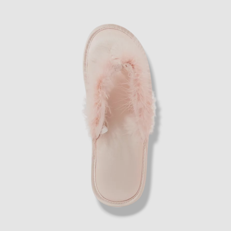 INC International Concepts Women's Pink Marabou Thong Slippers Shoes