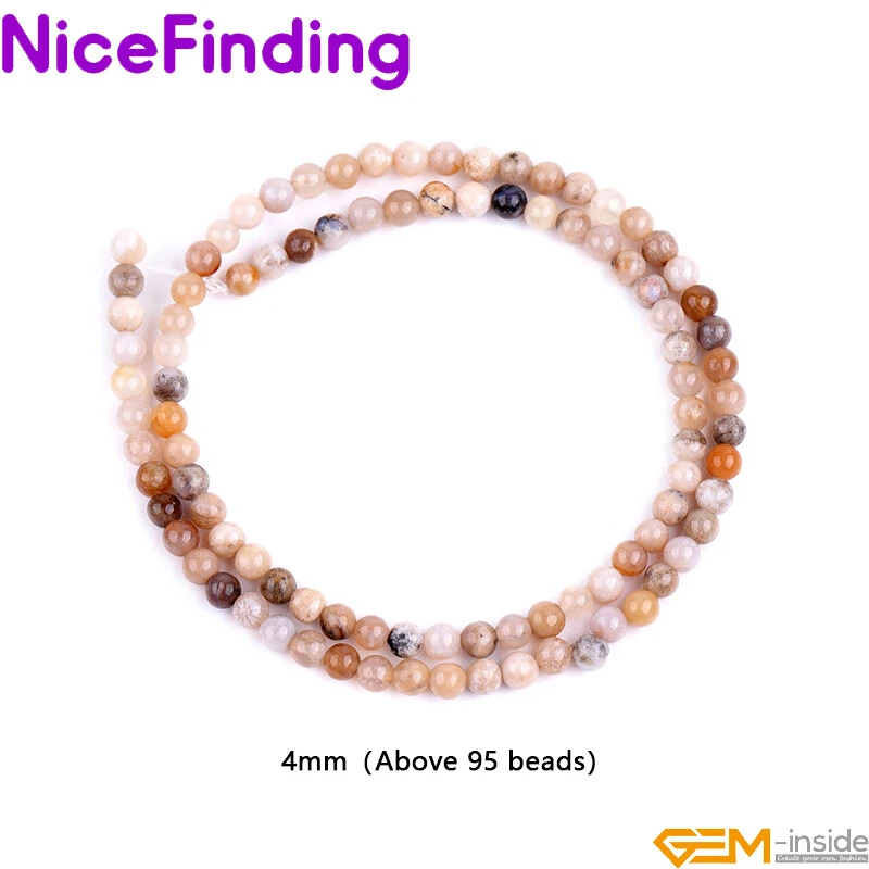 Cuentas sueltas redondas de ágata natural fósil de océano gris para hacer joyas hilo 15" Foto 3 de 4