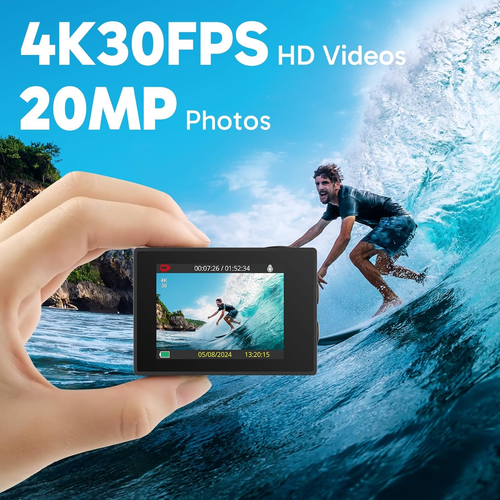 AKASO EK7000 Action Cam 4K, Fotocamera Subacquea Wifi 20MP, Impermeabile 30M, Mi - Foto 2 di 12