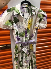 ZARA Belted Cotton Button down Floral Maxi Dress, M, NWT