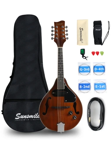 A Style 8 String Electric-Acoustic Mandolin Instrument with Pickup Sapele Top F
