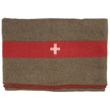 Swiss CH Military Decke Wolldecke Outdoor Blanket Army braun Wolle 200 x 140 cm