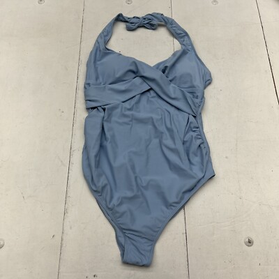 Make Me Chic Blue Cross Front Halter Maternity Swimsuit Women s Size Medium NEW