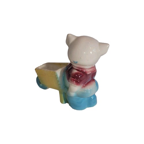 Vintage 50s Shawnee Ceramic Pig w Wheelbarrow Planter! Yellow Green Retro Decor - Picture 3 of 8