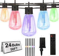 YAYZA! RGB String Lights for Outdoor with Remote, 50Ft Patio Lights Outdoor Wate