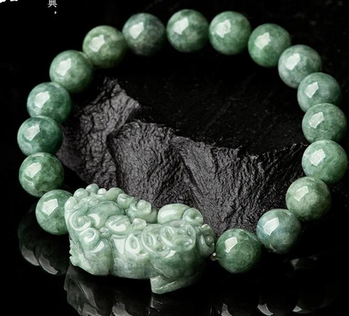 Zertifiziert 10 mm Grün Natürlich Burma A Jade Jadeit Runde Perlen PiXiu Armband - Bild 1 von 10