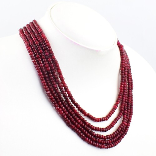 407 Cts Earth Mined 5 Strand Enhanced Red Ruby Faceted Beads Necklace JK 18E424 - 第 2/3 張圖片