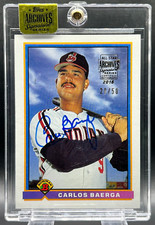 2016 Topps Archives Carlos Baerga 28/50 AUTO On Card 1991 Bowman Indians #69