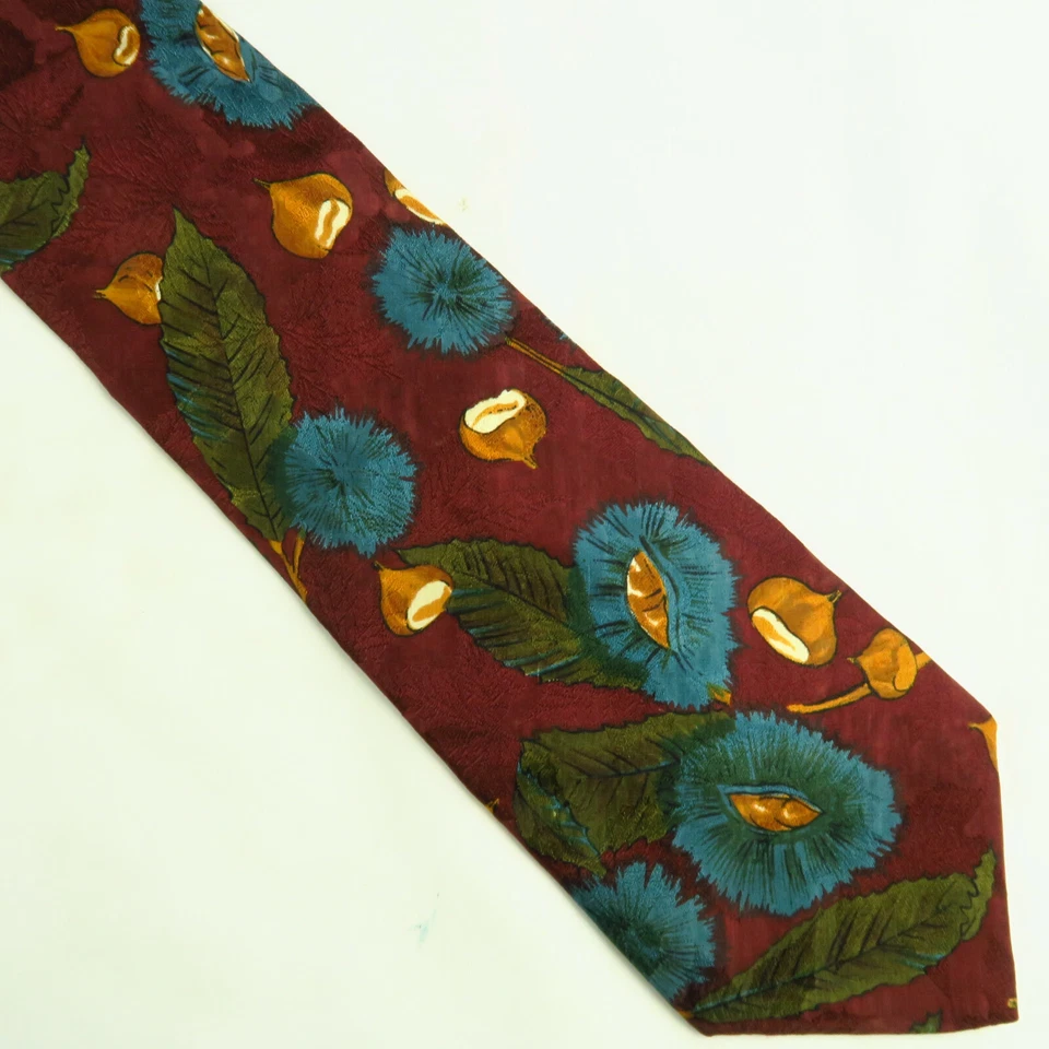 Vintage Hathaway Floral  Tie Necktie Red Blue Green 56"x3.75" Art Watercolor - Image 2 of 4