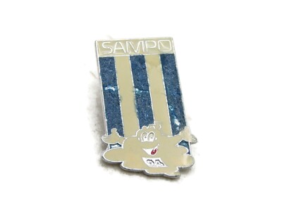 Vintage Sampo Advertising Pin Cartoon Cloud Mascot TV Blue White Flocked Lapel
