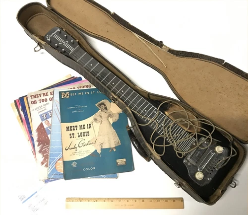 Vintage 1950s Electromuse Supro Electric Hawaiian Guitar With Gator Case & Music