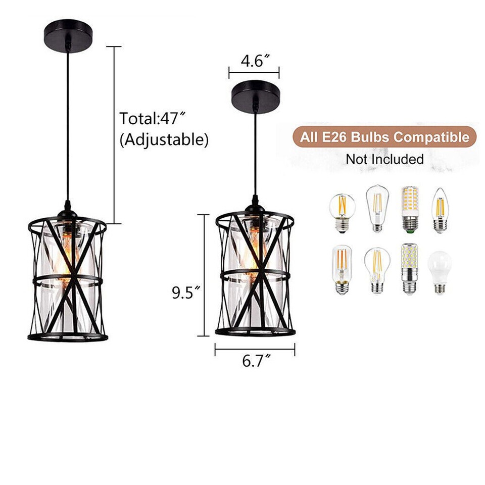 2PCS Pendant Light Kitchen Dining Room Island Industrial Ceiling Lamp