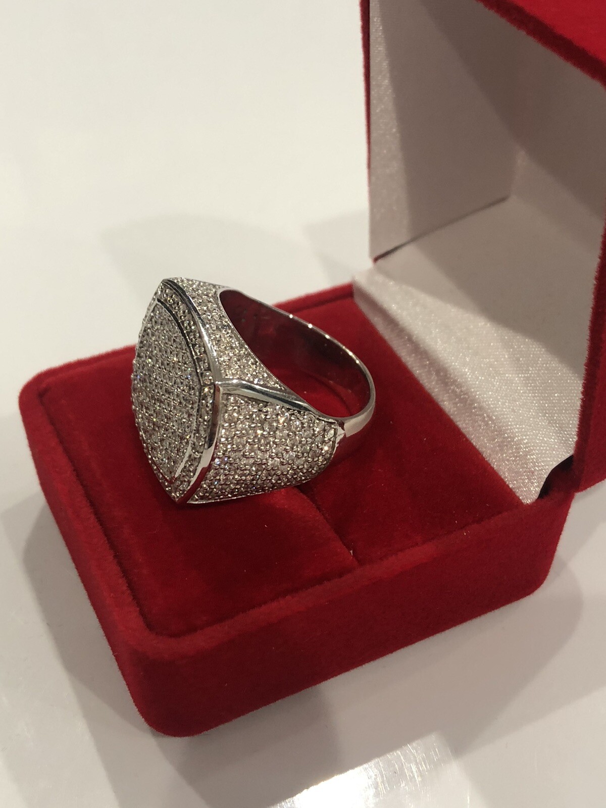 14k White Gold Solid Diamond Mens Ring eBay