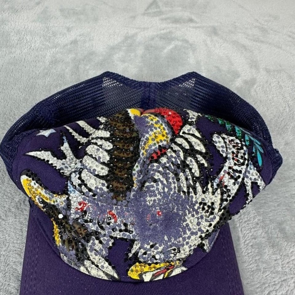 Ed Hardy by Christian Audigier Purple Eagle Graphic Trucker Hat Unisex One Size eBay