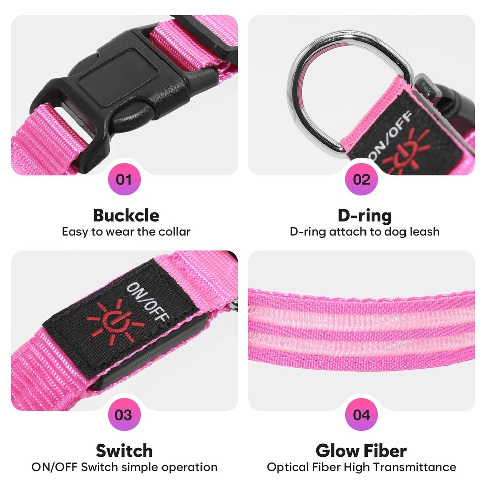LED Dog Collar Rechargeable Light Up Collar Waterproof Dog Collar Light
