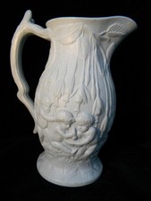 RARE Antique 1852 ENGLISH RELIEF MOULDED STONEWARE JUG Marked J. Lockett Putti