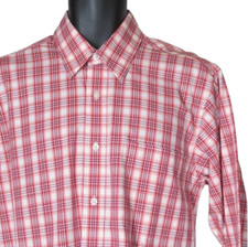 NEW James Tattersall Red Plaid Button Down Shirt Medium Long Sleeve Flip Cuffs