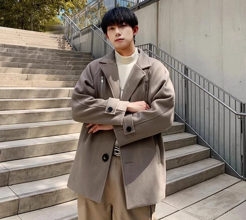 Men's Winter Lapel Long sleeve Loose Warm Zipper Fashion Wool Coats Overcoats - Bild 8 von 21