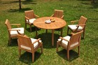 DSLG A-Grade Teak 7pc Dining Set 52" Round Table 6 Arm Chair Outdoor Patio