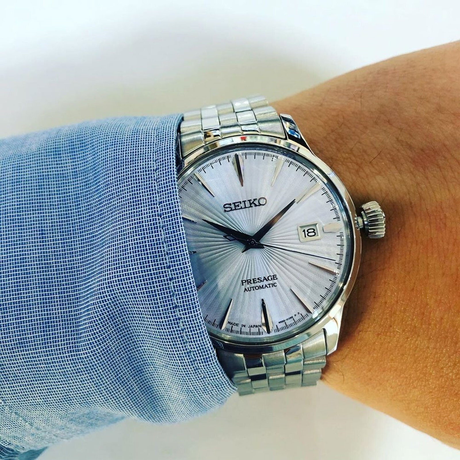 Pre-owned Seiko Presage Srpe19j1 Cocktail Time Skydiving Ice Blue Dial Japan Made Watch