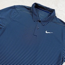 Nike Golf Dri-FIT Polo Shirt Mens Medium Navy Blue White Striped Short Sleeve