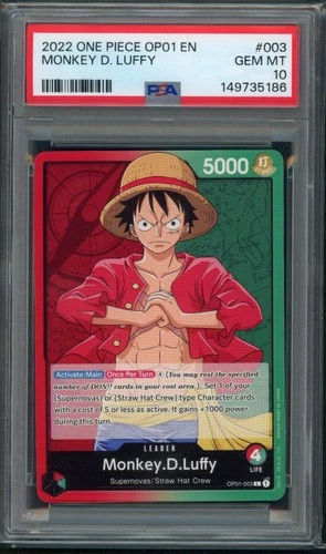 2022 ONE PIECE OP01 ROMANCE DAWN EN 003 MONKEY D. LUFFY PRE ERRATA LEADER PSA 10