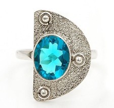 2CT Natural Flawless Blue Topaz 925 Solid Sterling Silver Ring Sz 7 B19-9