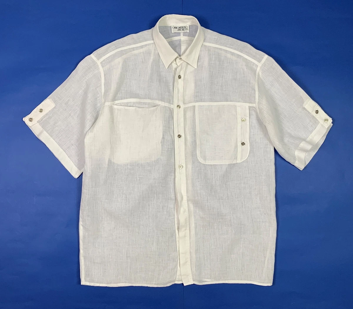 Camicia a maniche corte da uomo in cotone e lino tinta una